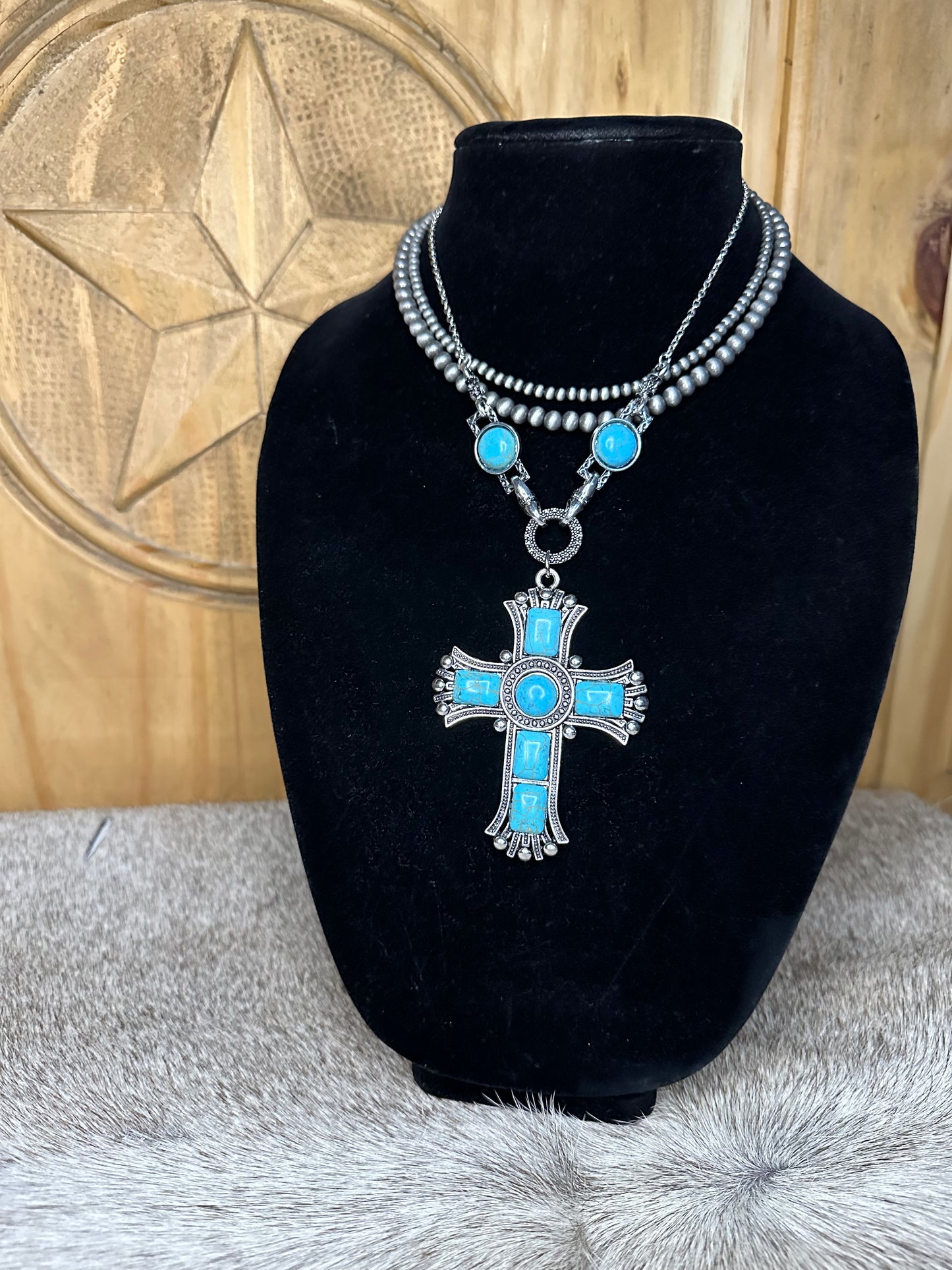 Turquoise Cross Necklace Set